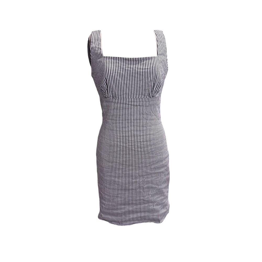 Nicole Miller black Striped Ruched lined bodycon mini Dress Womens sz m